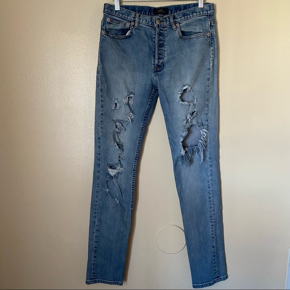 APC High Rise Button Fly Distressed Skinny Jeans